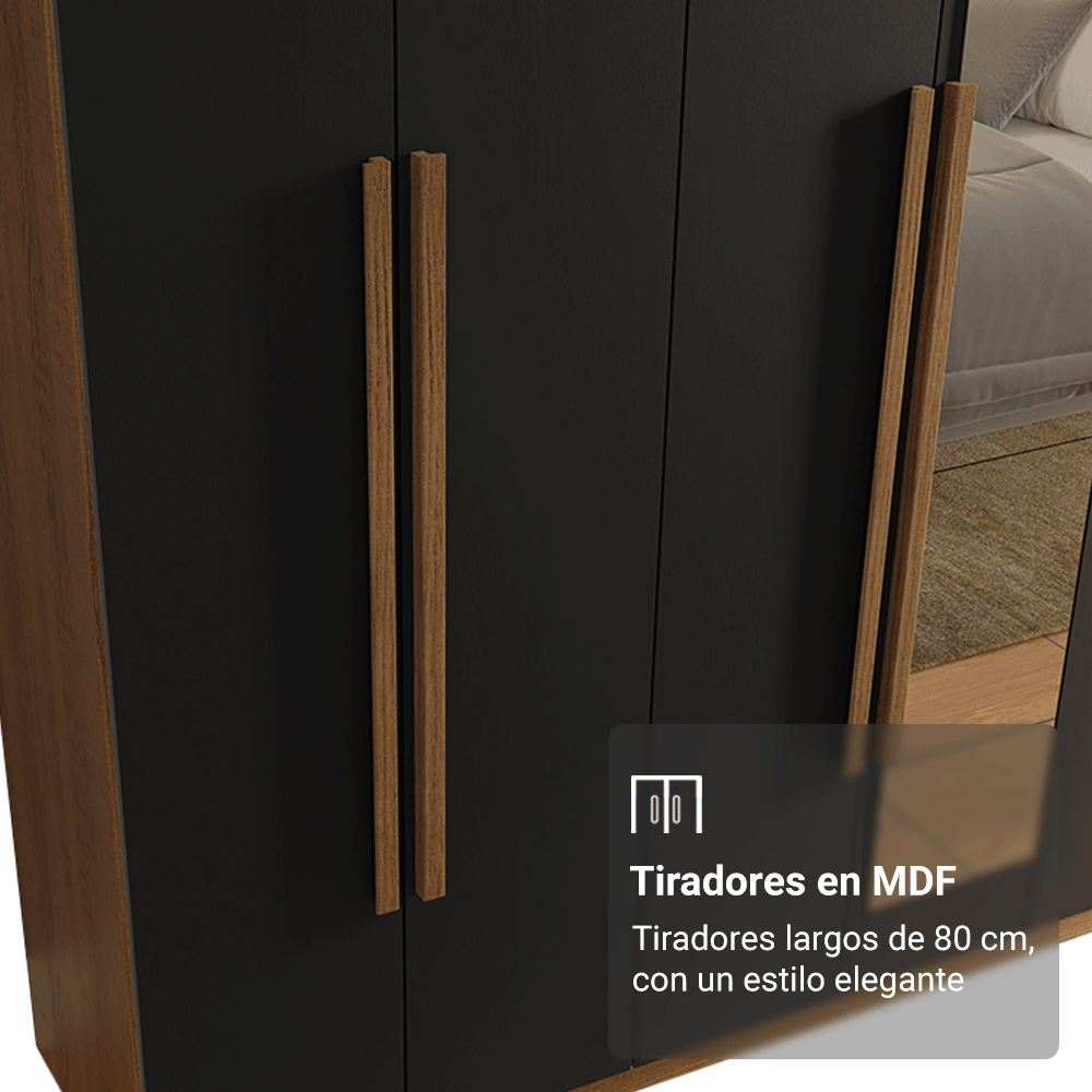 Clóset Matrimonial Venus 8 Puertas Batientes con Espejo Marrón/Negro/Marrón