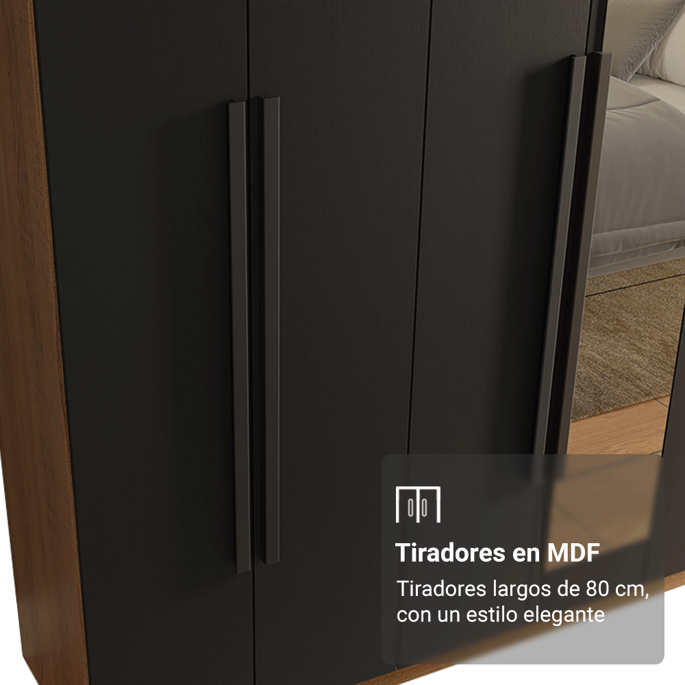 Clóset Matrimonial Venus 8 Puertas Batientes con Espejo Marrón/Negro/Negro