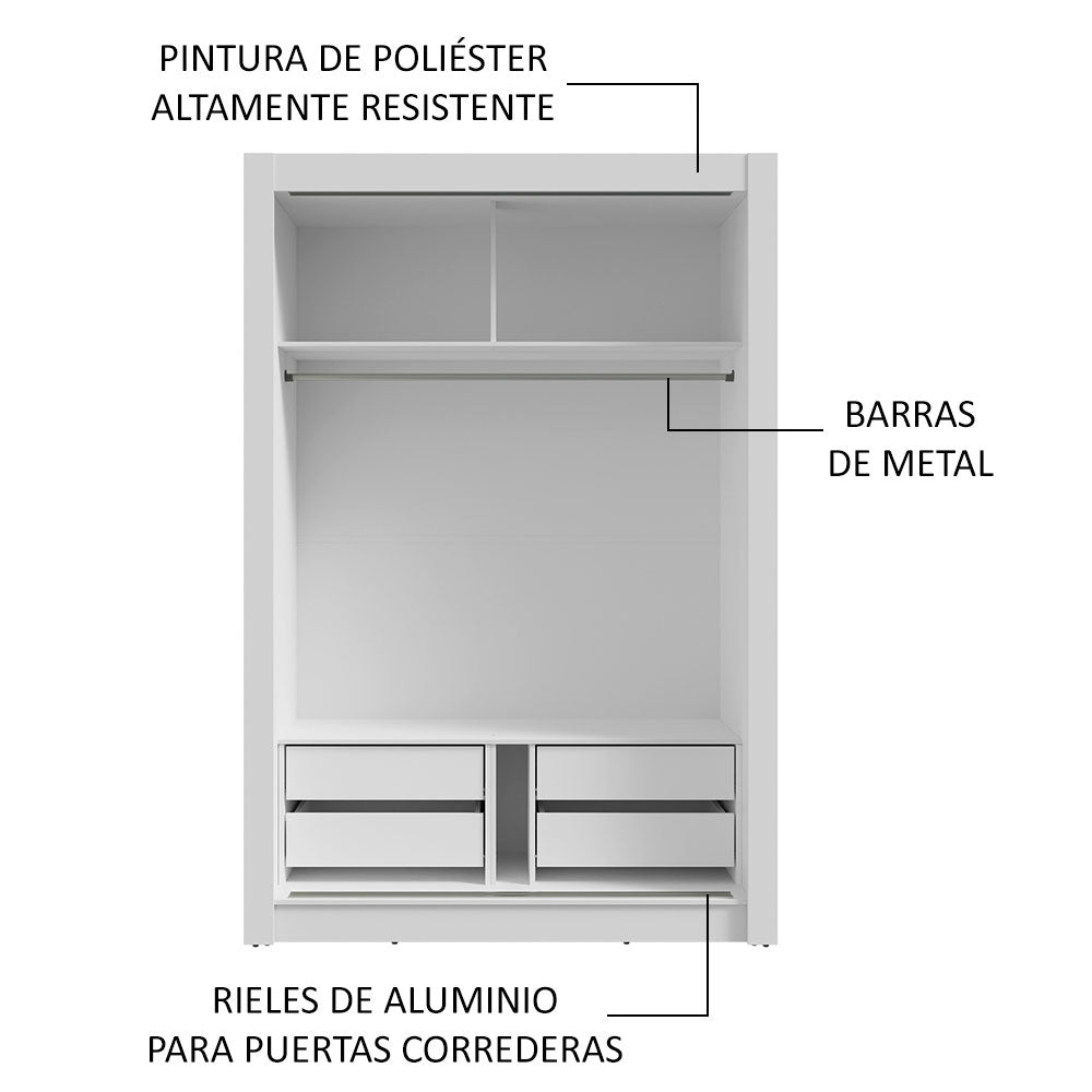 Clóset 2 Puertas Corredizas 4 Cajones Blanco Vivare Plus