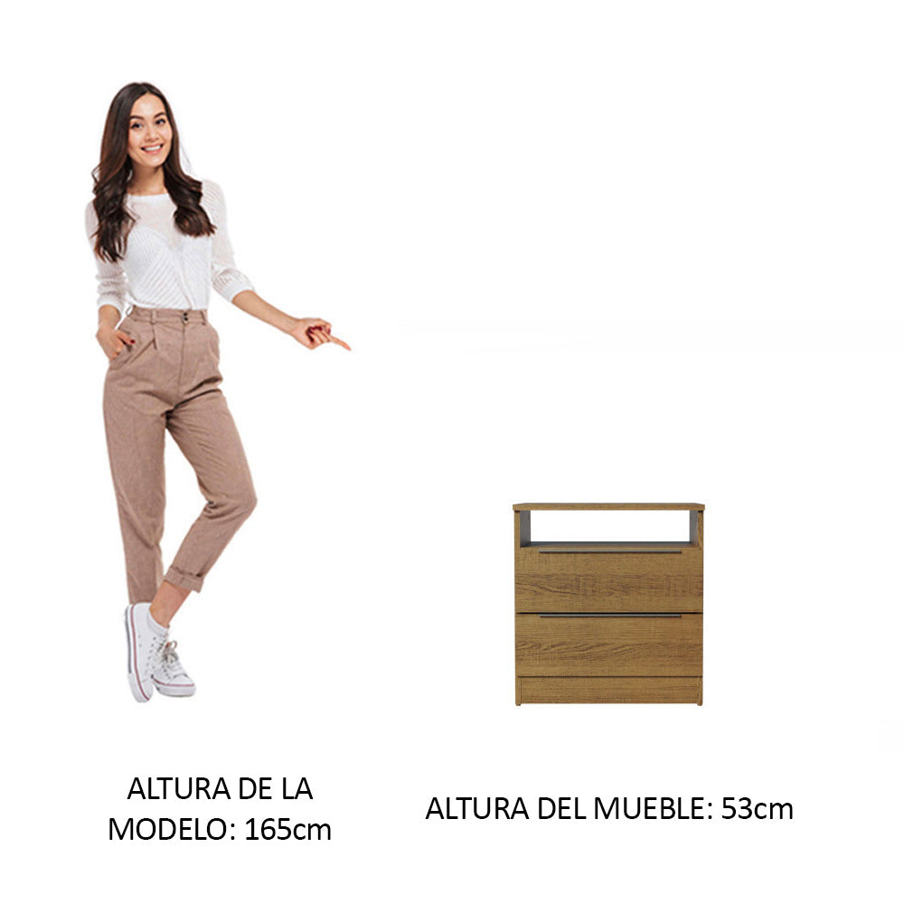Buró Mesa de Noche con 2 Cajones Marrón