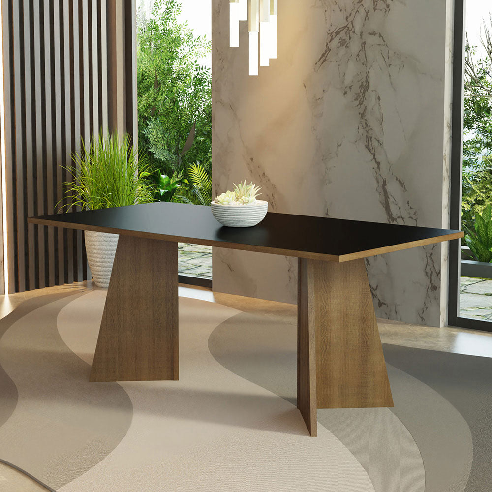 Mesa de Comedor Rectangular con Encimera de Madera Marrón/Negro 5388