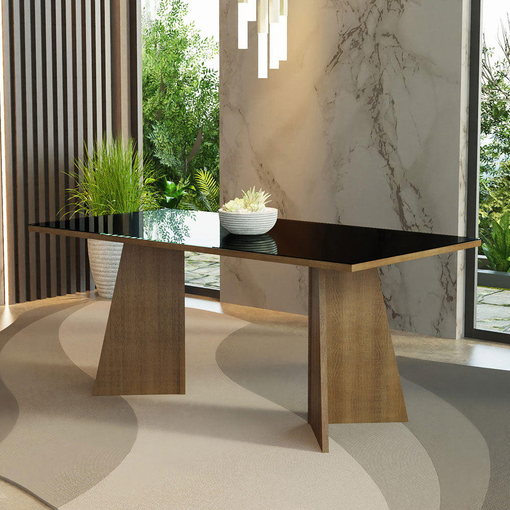 Mesa de Comedor Rectangular con Encimera de Vidrio Marrón/Negro 5388