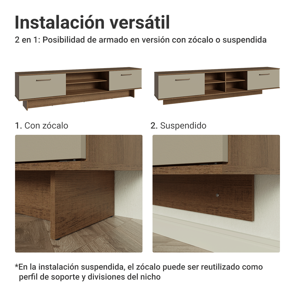 Mueble para TV hasta 80 Pulgadas 218 cm 2 Puertas Marrón/Crema Agata Madesa