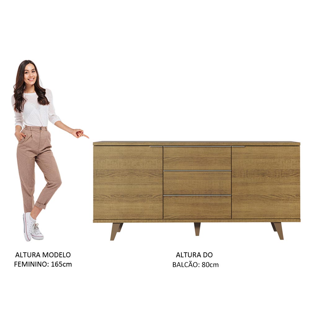 Credenza Bufetera 3 Cajones 2 Puertas con Patas Marrón