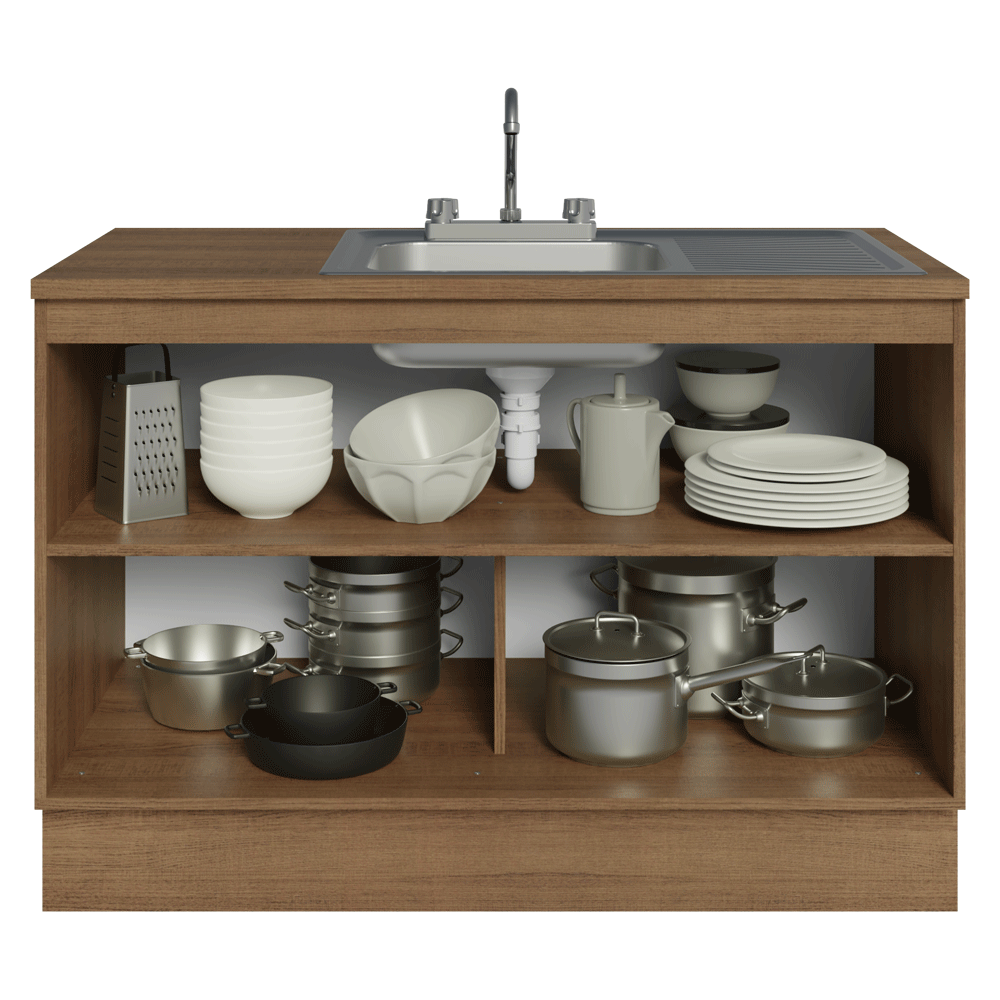 Gabinete Bajo para Fregadero con Accesorios de Cocina 120 x 60 cm 2 Puertas (Con Encimera) Glamy Marrón/Negro