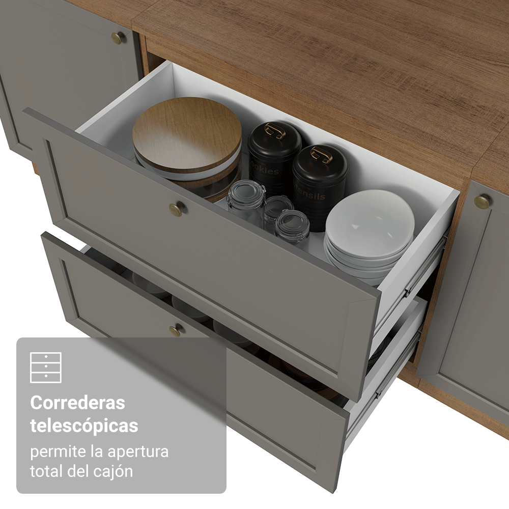 Gabinete Bajo de Cocina 80 x 60 cm 2 Cajones (Sin encimera) Marrón/Gris Vik Madesa