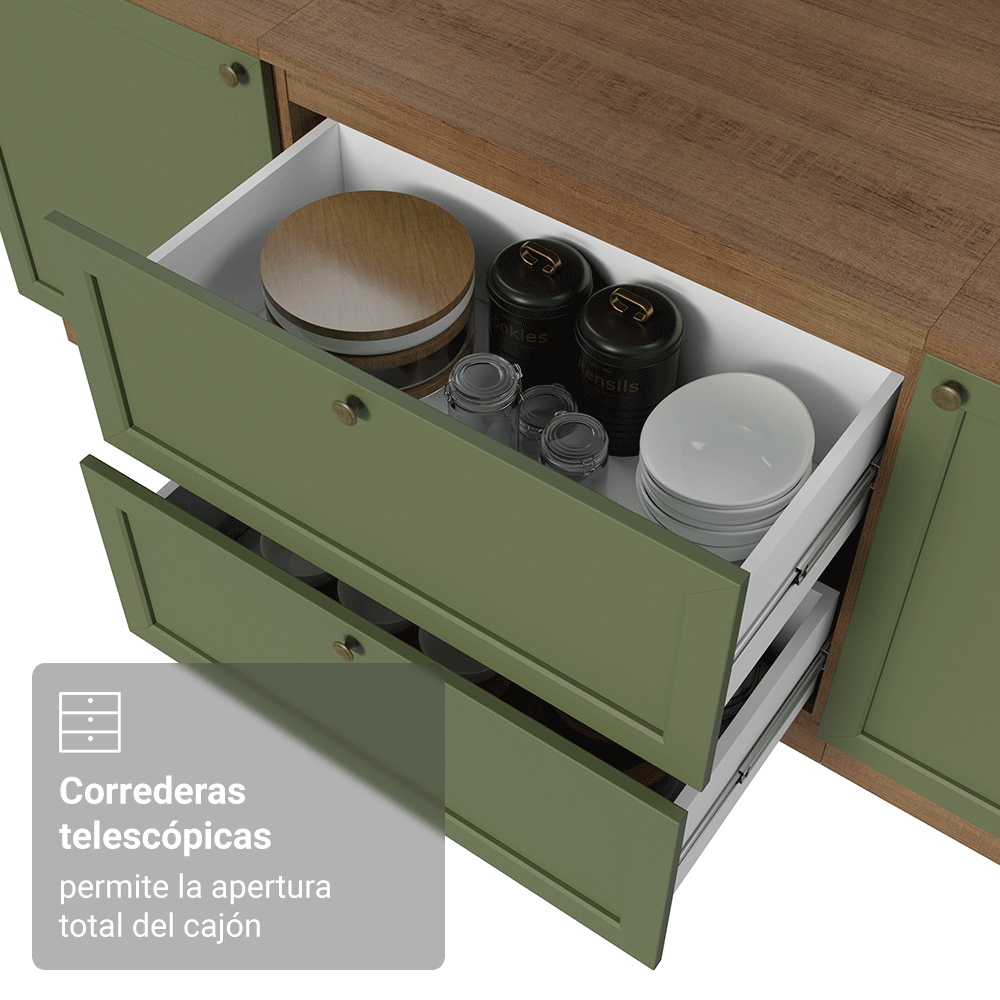 Gabinete Bajo de Cocina 80 cm 2 Cajones Marrón/Verde Vik Madesa