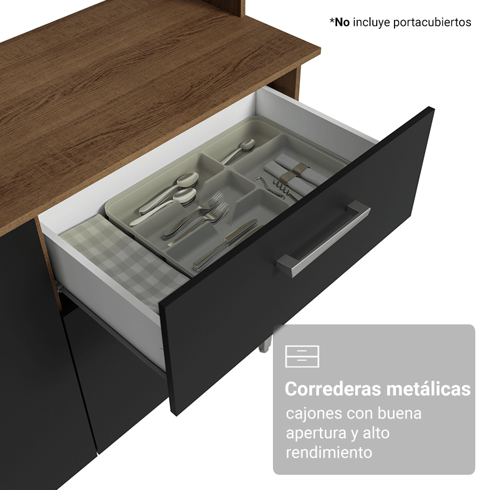 Cocina Integral 196cm Marrón/Negro Aura Madesa 01