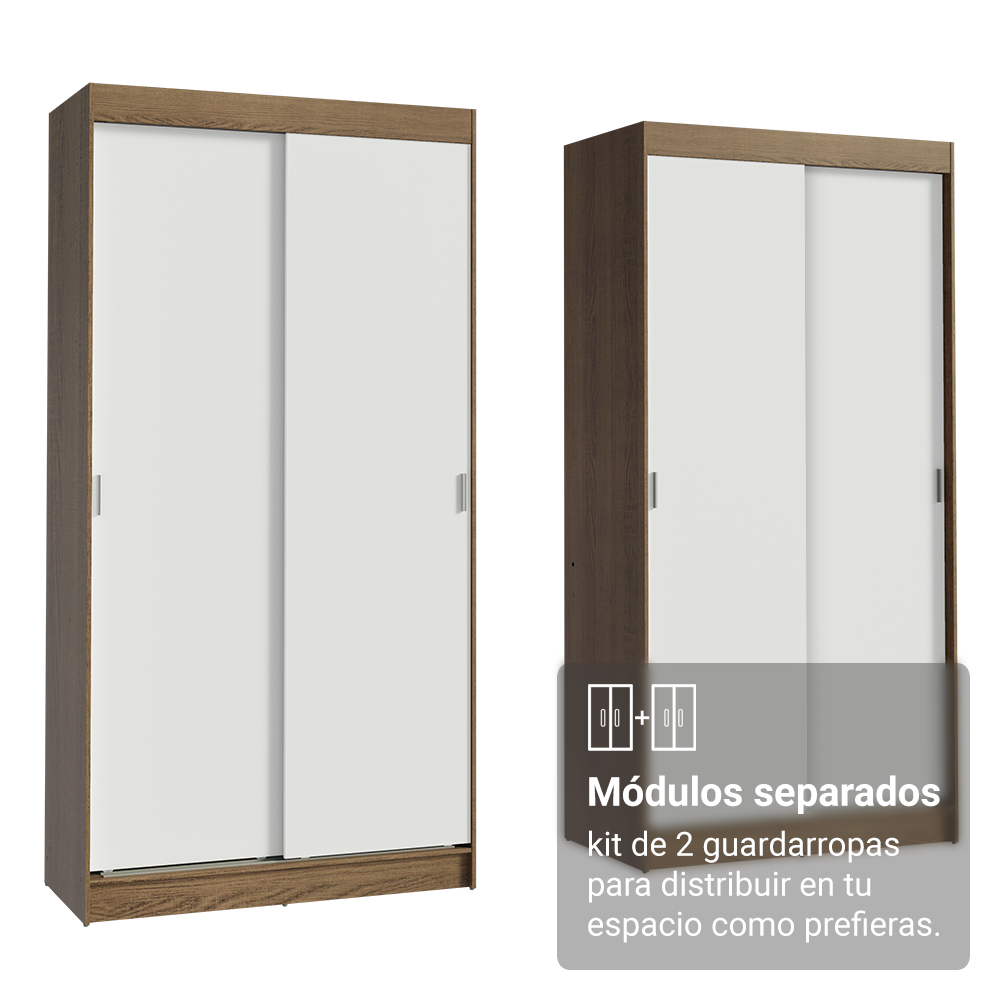 Conjunto de 2 Clósets 4 Puertas Corredizas Marrón/Blanco Tokio Madesa