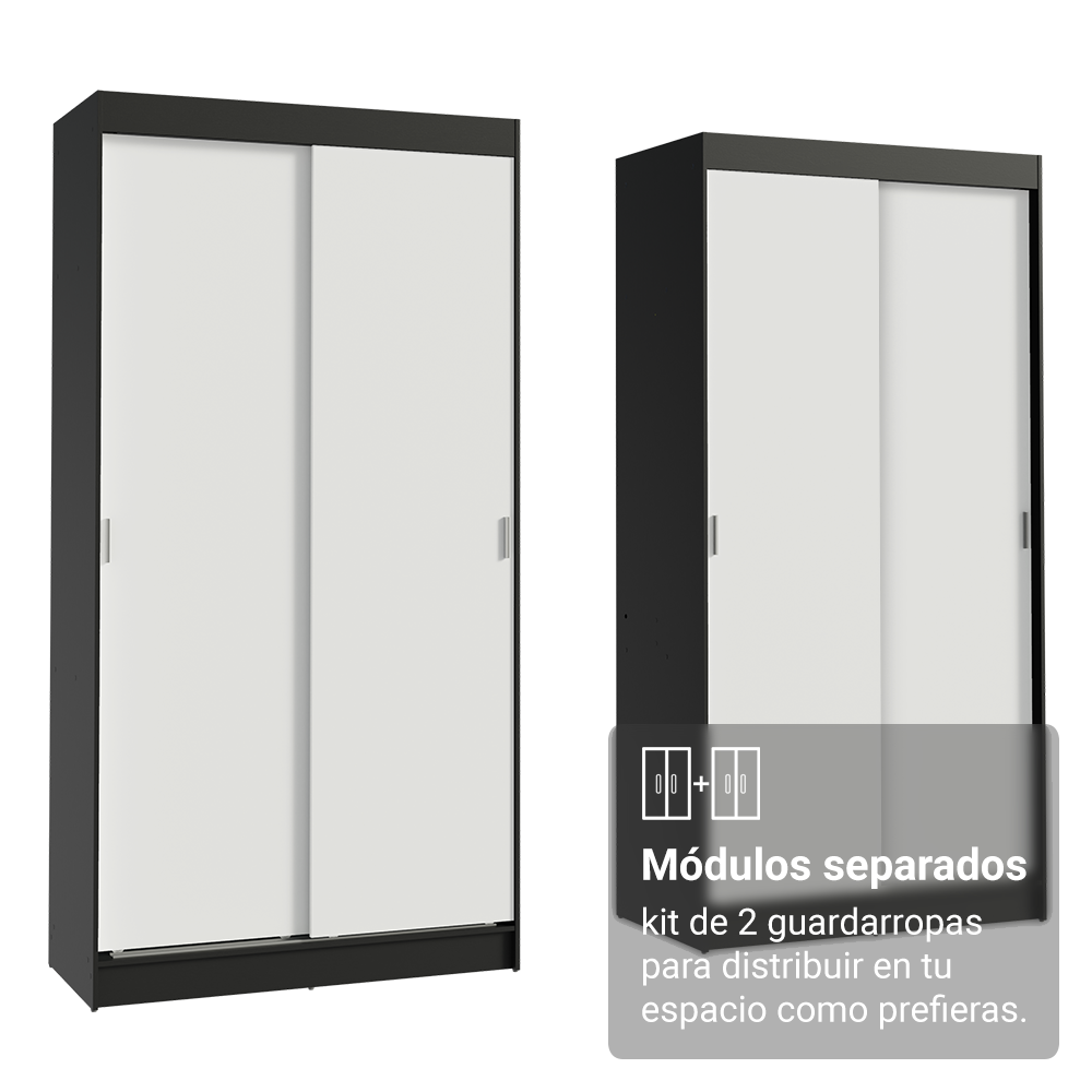 Conjunto de 2 Clósets 4 Puertas Corredizas Negro/Blanco Tokio Madesa