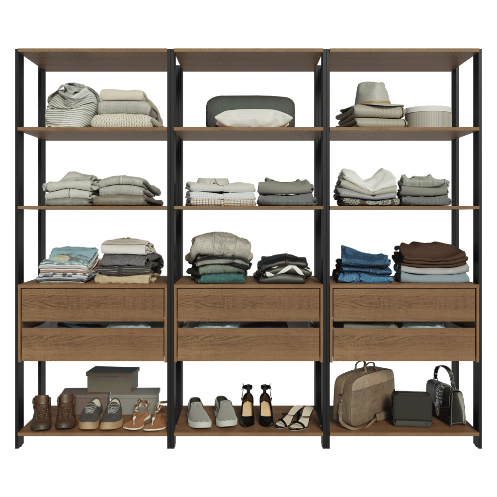 Clóset Modulado 6 Cajones 12 Niveles 210cm Marrón/Negro Valencia