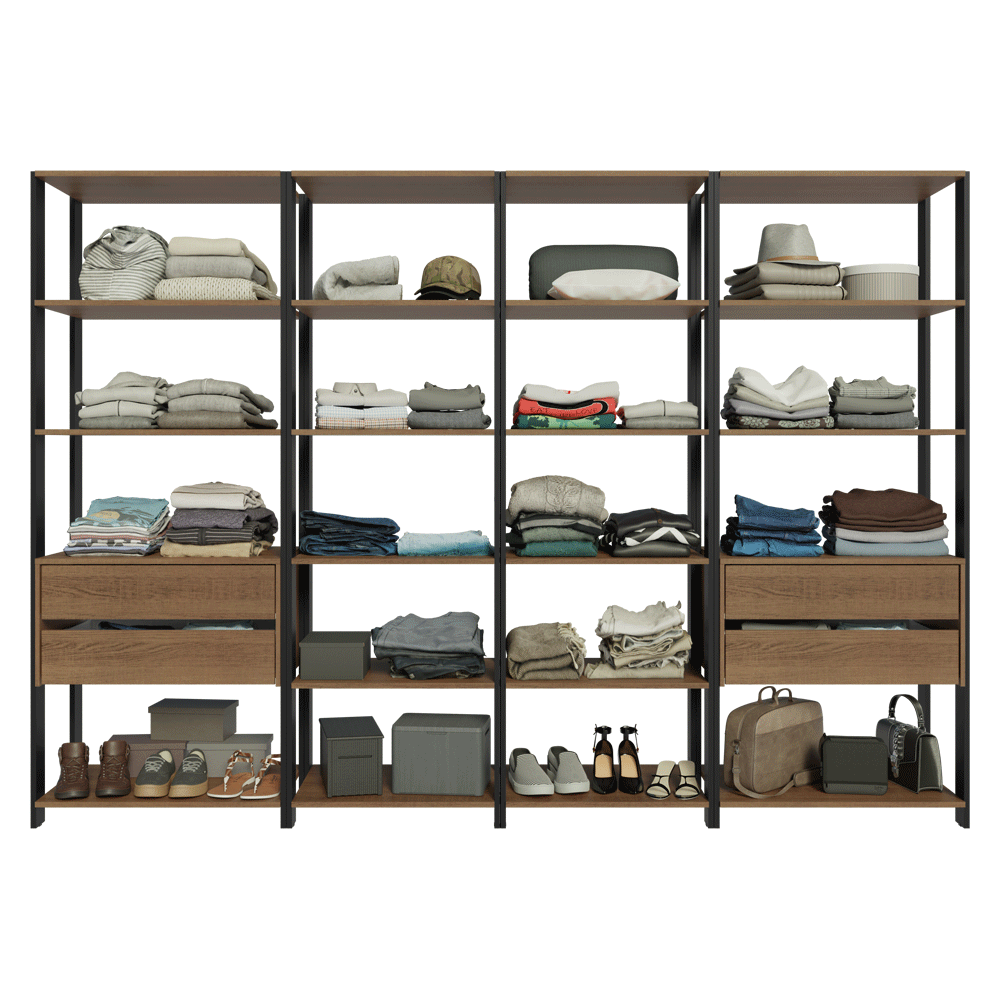 Clóset Modulado 4 Cajones 18 Niveles 258cm Marrón/Negro Valencia