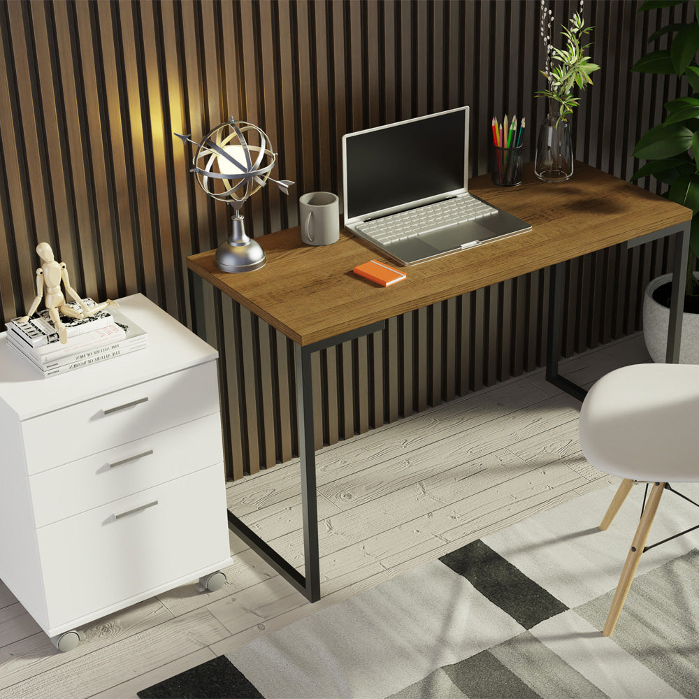 Kit Escritorio con Mesa Industrial + Cajonero Blanco/Marrón