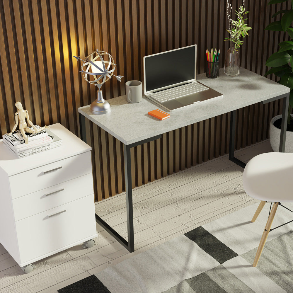 Kit Escritorio con Mesa Industrial + Cajonero Blanco/Gris
