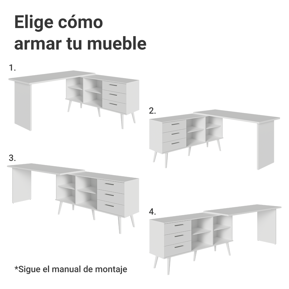 Kit 2 Piezas con Escritorio Esquinero 3 Cajones y Vitrina Multiuso Blanco