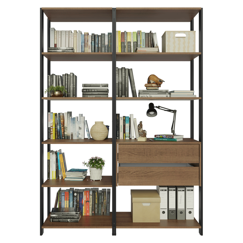 Estante Armario Multiuso para Escritorio 129cm 9 Repisas 2 Gavetas Marrón/Negro Madesa