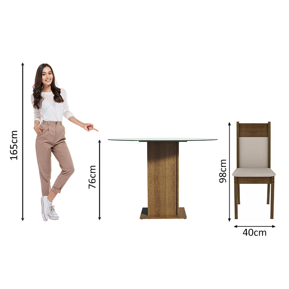 Juego de Comedor Encimera de Vidrio Circular 4 Sillas Marrón/Crema/Beige Ana