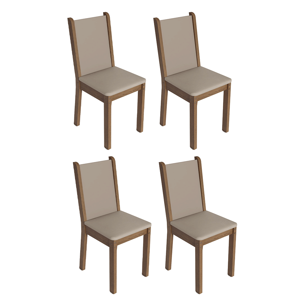 Juego de Comedor Mesa con Encimera de Vidrio 4 Sillas Marrón/Crema/Sintético Beige Martina