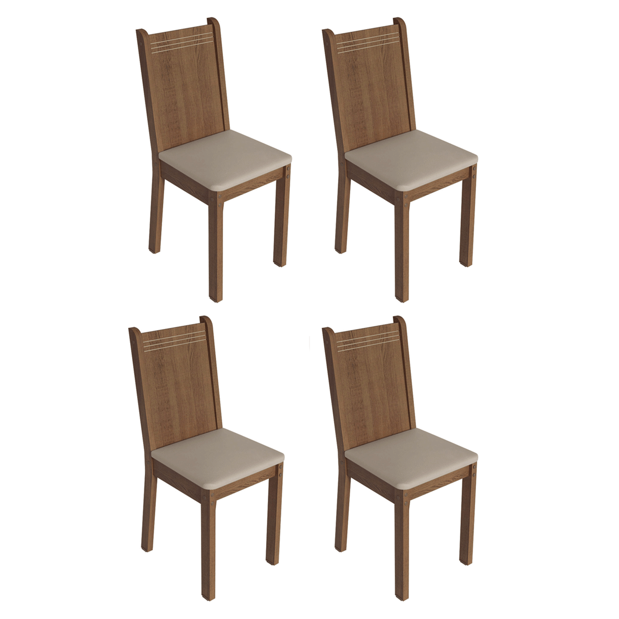 Juego de Comedor Mesa con Encimera de Vidrio 4 Sillas Marrón/Beige Camelia