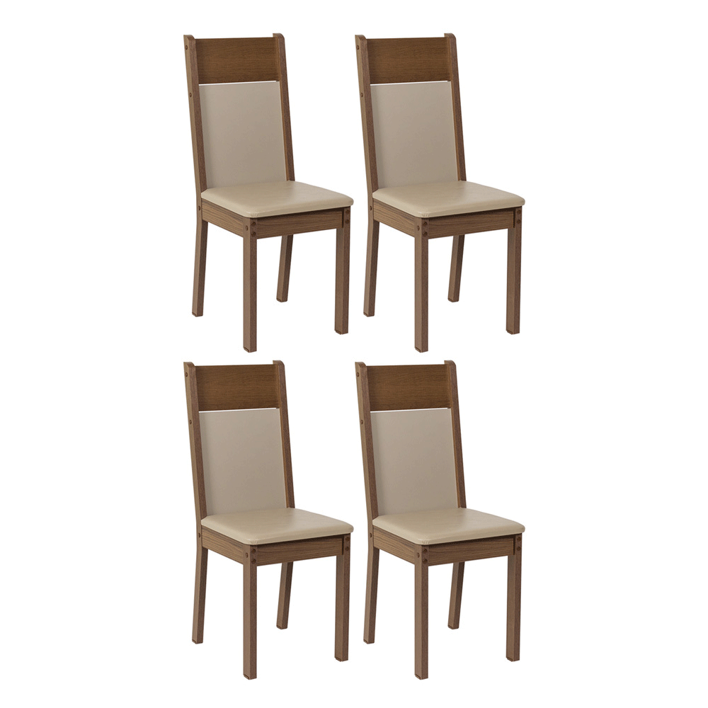 Juego de Comedor Mesa con Encimera de Vidrio 4 Sillas Marrón/Crema/Beige Viena