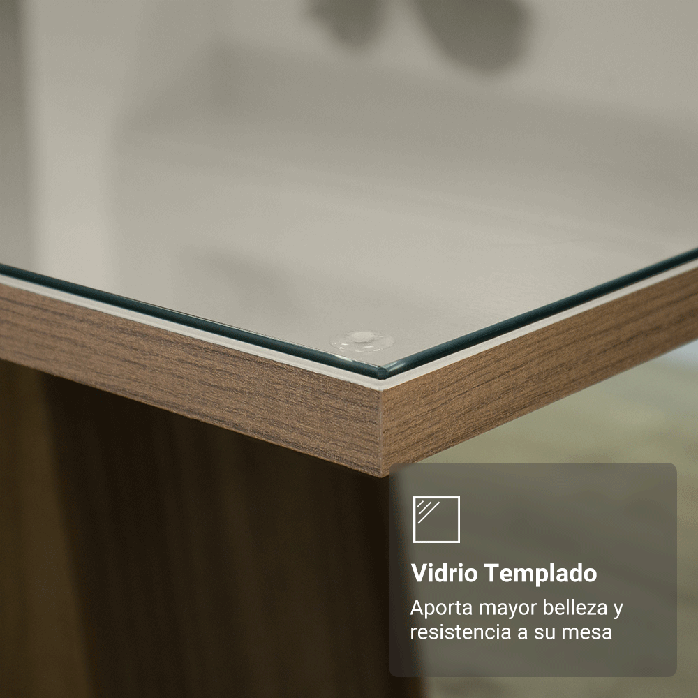 Conjunto de Comedor Encimera de Vidrio 6 Sillas Marrón/Crema/Imperial Dália Madesa