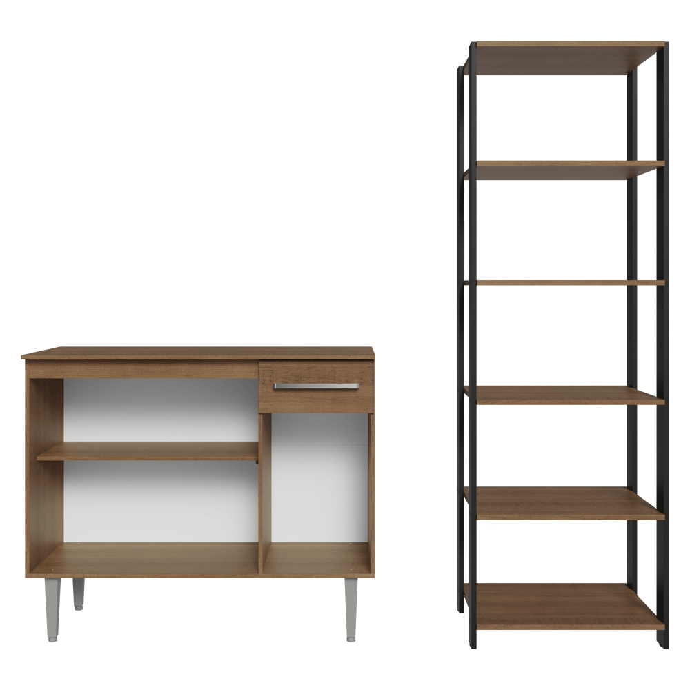 Kit Cocina Gabinete Bajo 3 Puertas 1 Cajón y Estante Despensero 5 Niveles Marrón/Negro