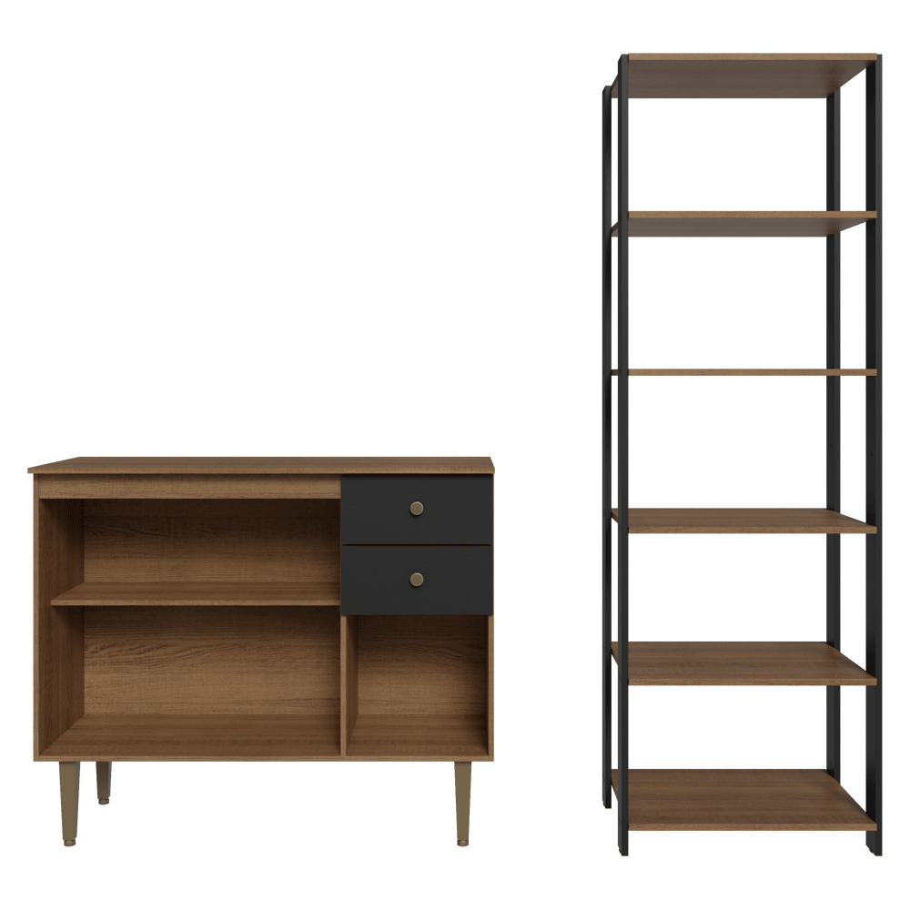 Kit Cocina Gabinete Bajo 3 Puertas 2 Cajones y Estante Despensero 5 Niveles Marrón/Negro