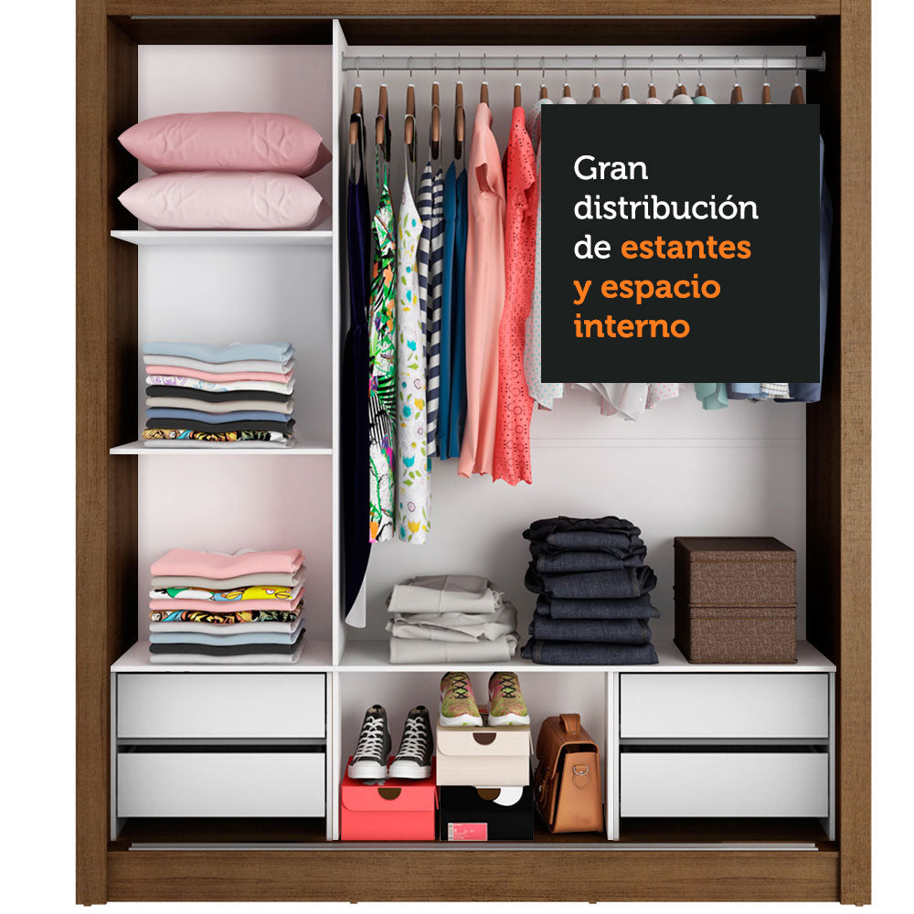 Clóset Matrimonial Lyon Plus 3 Puertas Correderas 4 Cajones Marrón/Blanco
