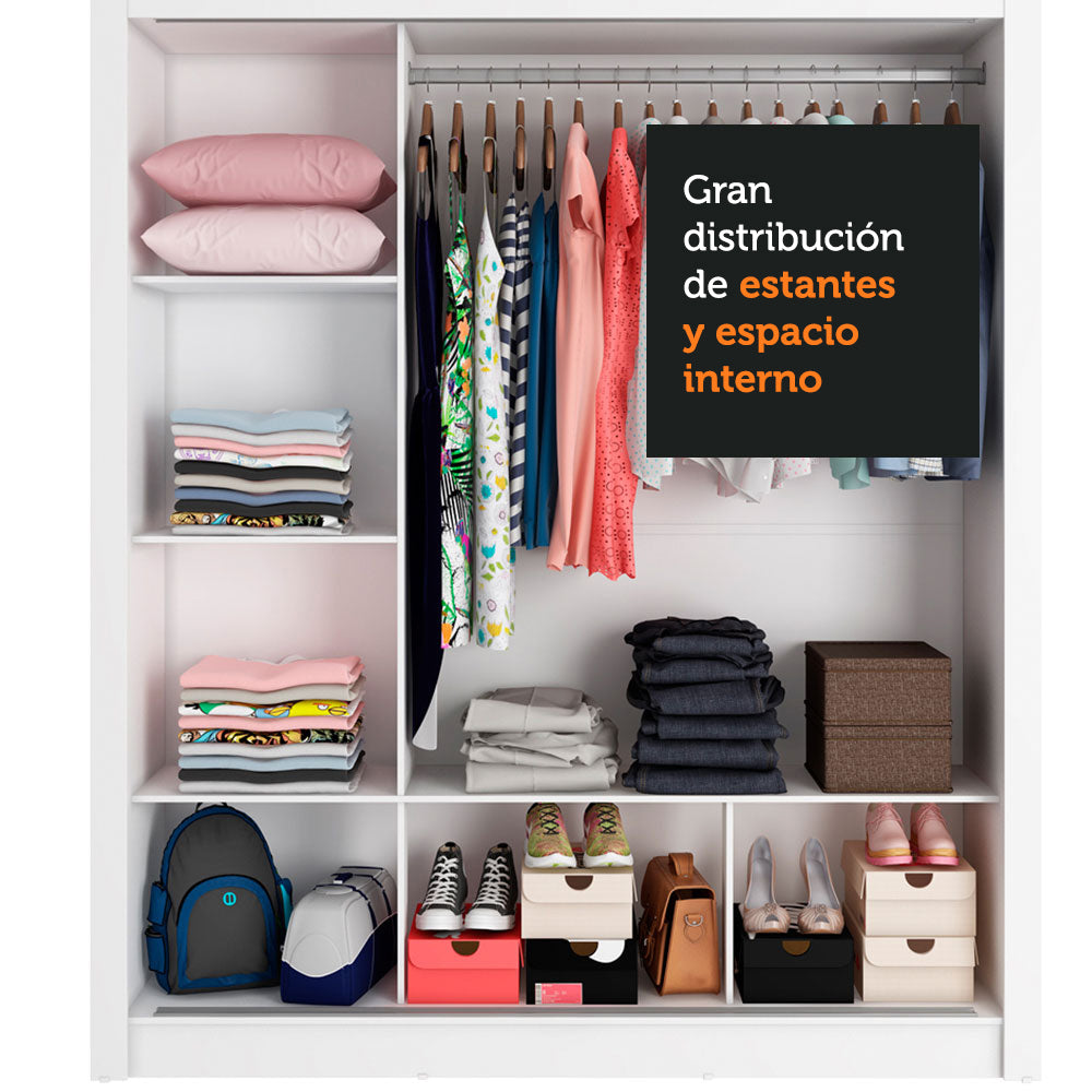 Clóset Matrimonial 3 Puertas Corredizas con Espejos Negro/Gris Nobre