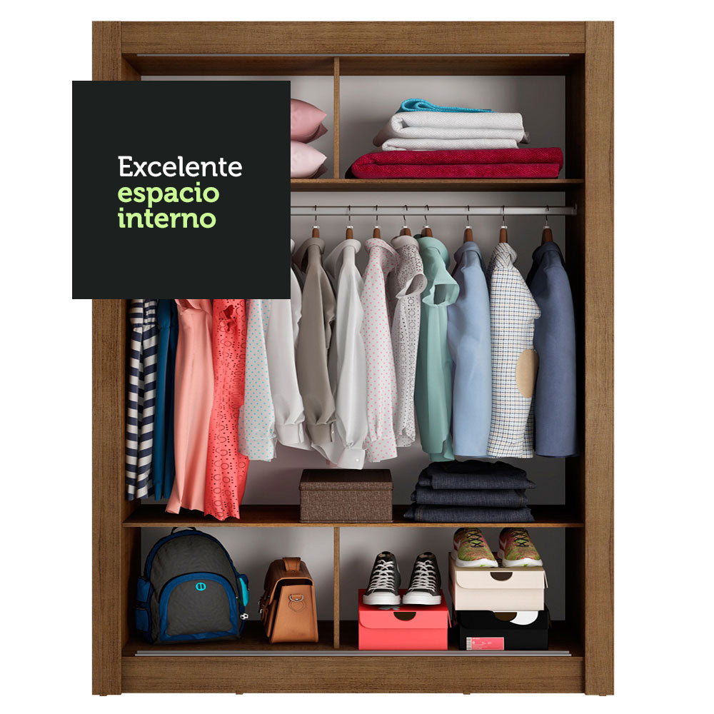 Clóset Soltero 2 Puertas Corredizas con Espejo Marrón Denver