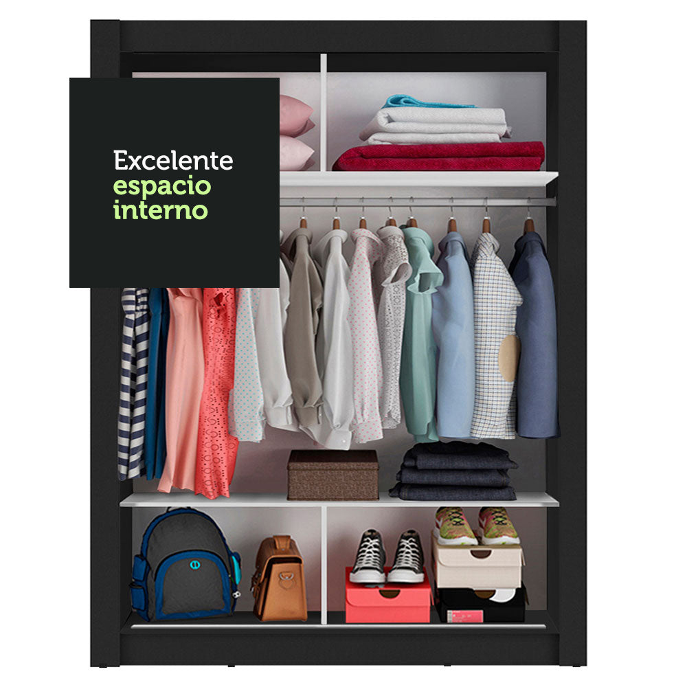 Clóset Soltero Denver 2 Puertas Corredizas con Espejo Negro/Gris