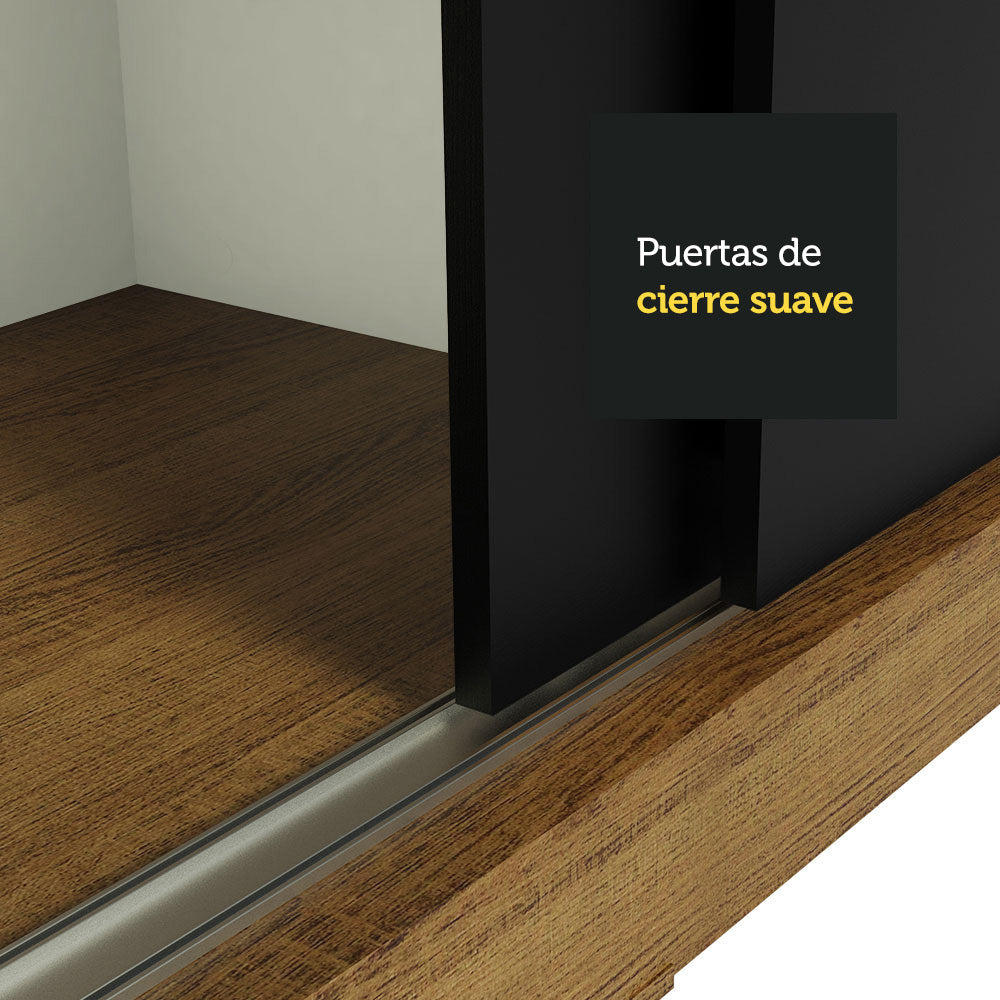 Clóset Soltero Tokio 2 Puertas Correderas con Espejos 2 Cajones Marrón/Negro