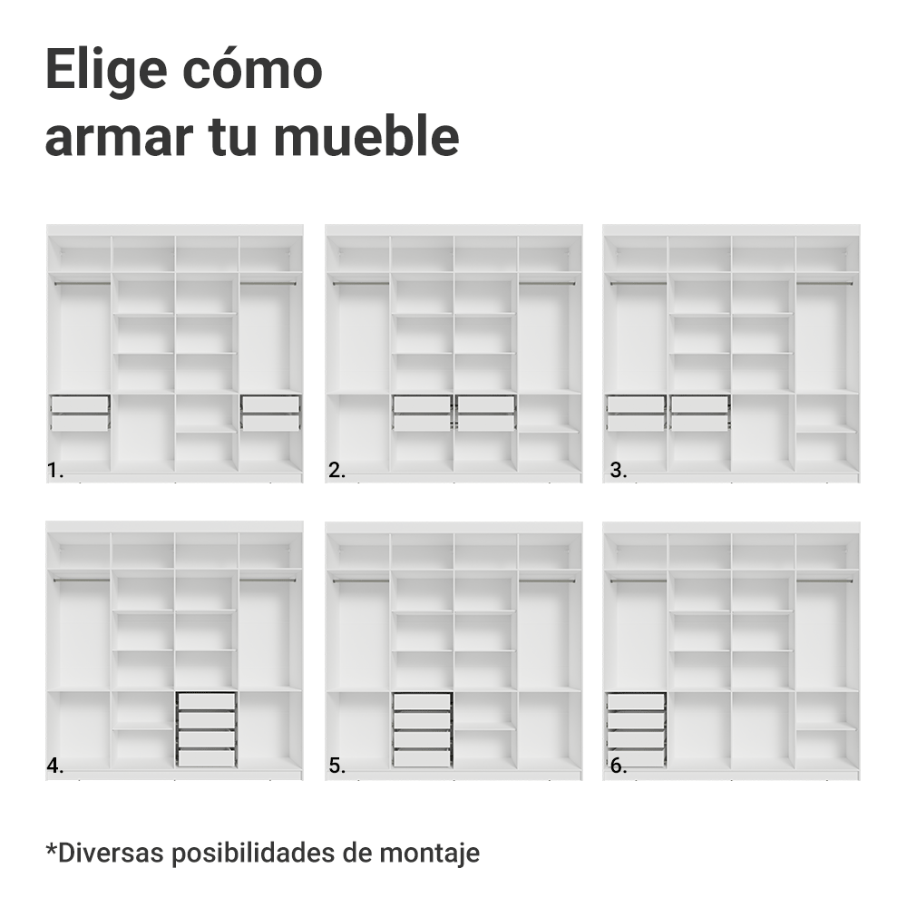 Clóset Matrimonial Venus 8 Puertas Batientes Blanco/Blanco/Negro