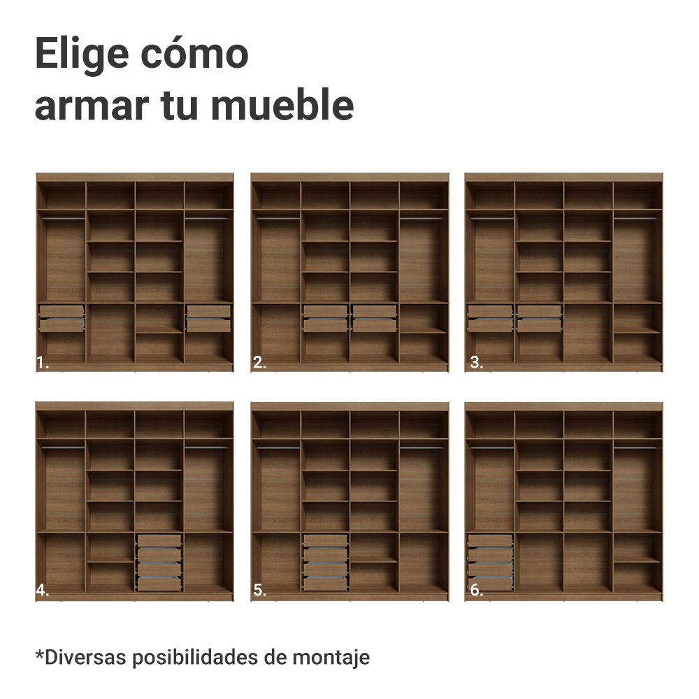 Clóset Matrimonial Venus 8 Puertas Batientes Marrón/Negro/Negro