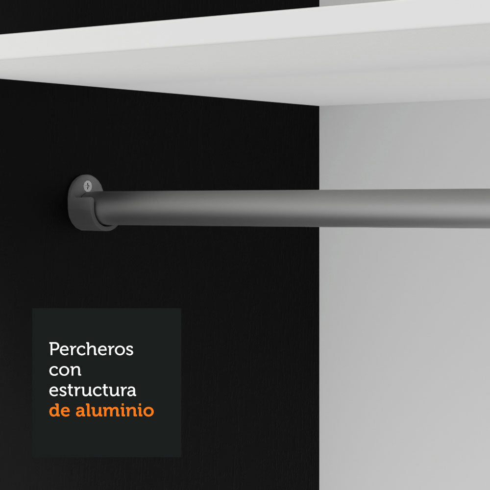 Clóset 2 Puertas Corredizas con Espejos 4 Cajones Negro Vivare Plus