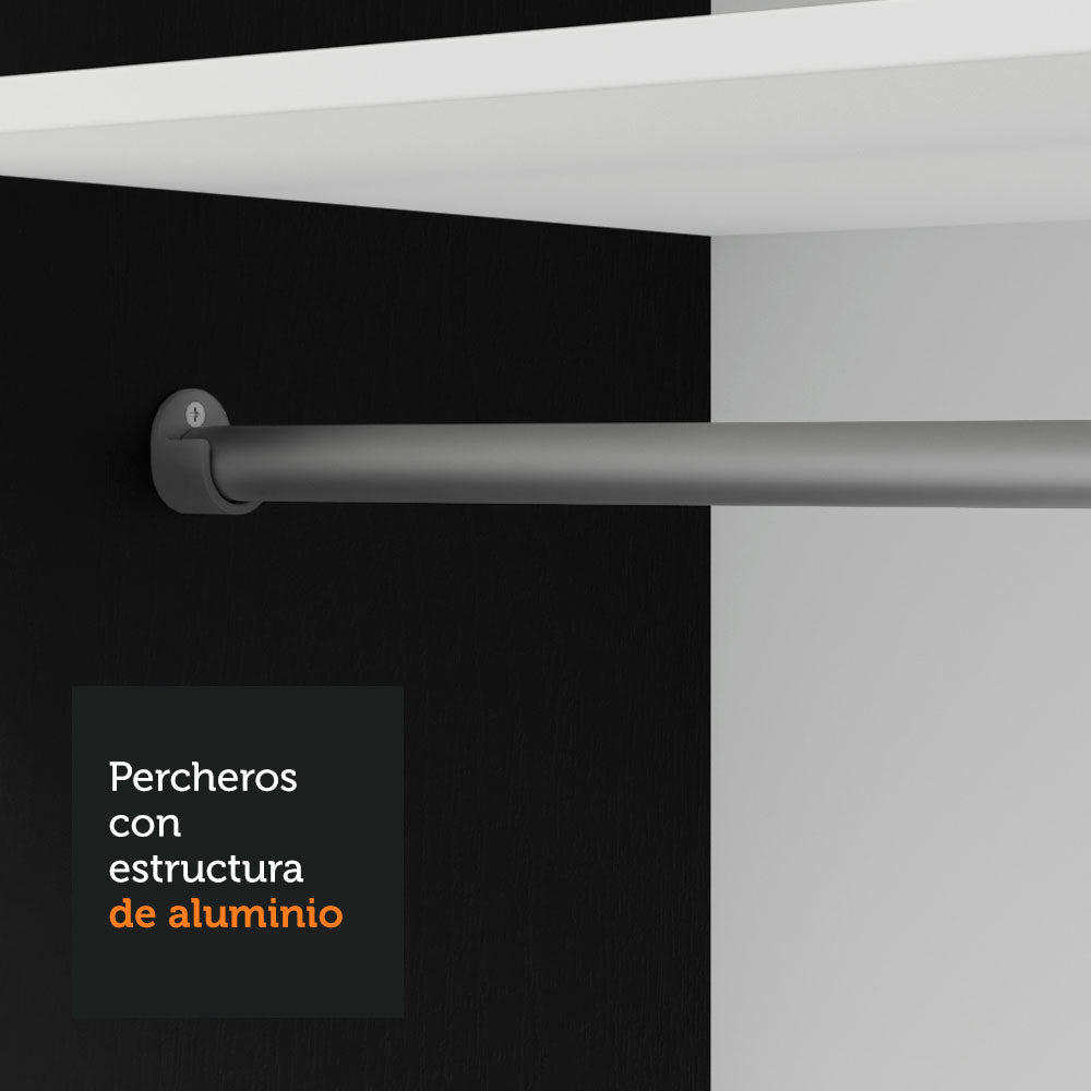 Clóset Soltero 2 Puertas Corredizas con Espejo 2 Cajones Negro/Gris Vivare