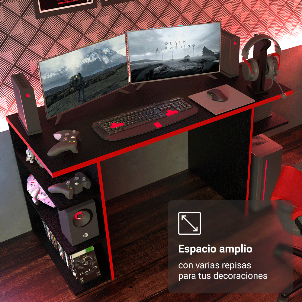 Escritorio Gamer Para PC y Consola Negro/Rojo