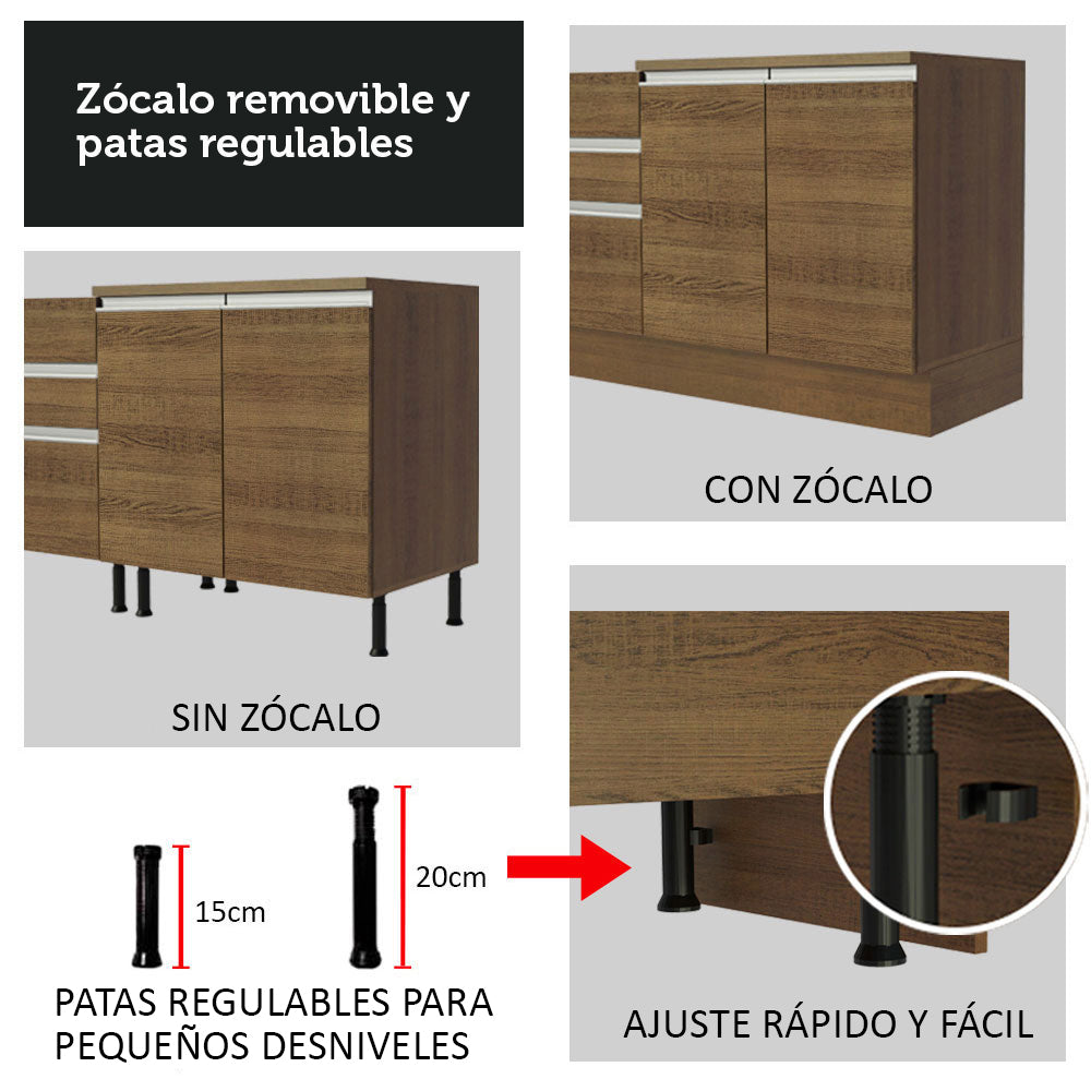 Gabinete Especiero para Cocina 20 x 60 cm (Sin Encimera) Lux, Glamy y Agata Marrón