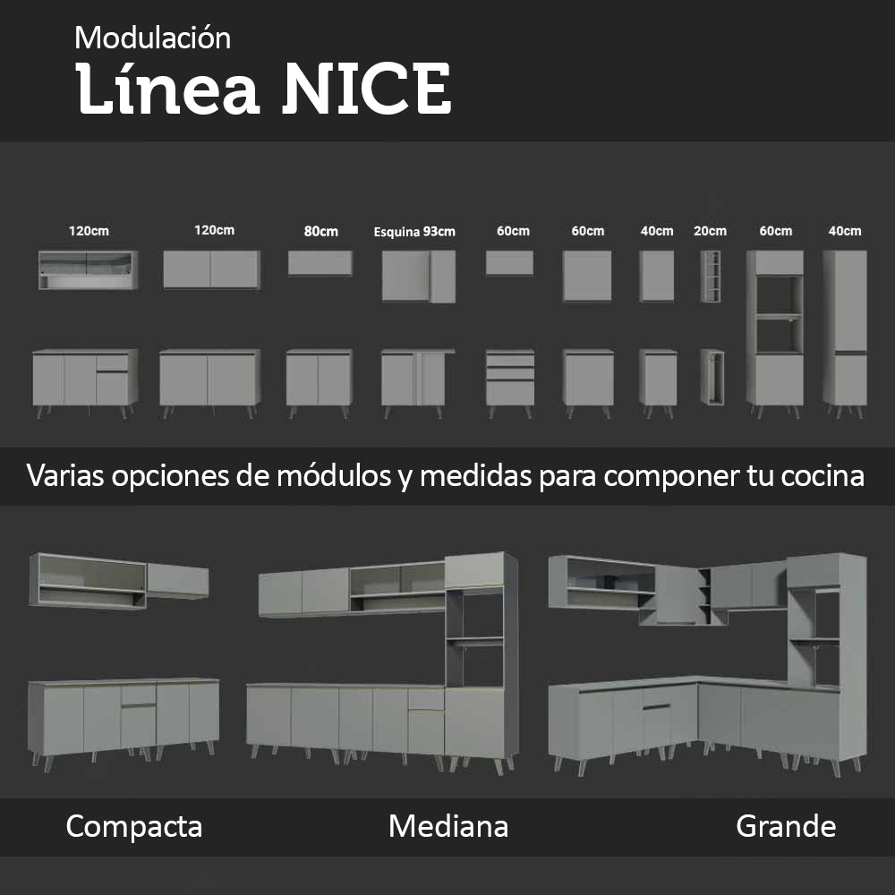 Gabinete Bajo 40 cm 3 Cajones Sin Patas Nice Gris