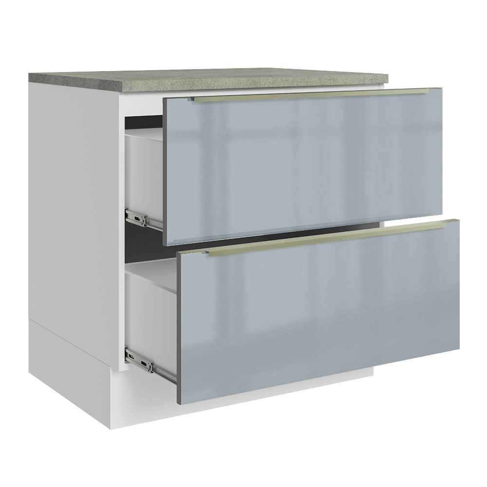 Gabinete Bajo de Cocina 80 cm 2 Cajones Blanco/Gris Lux Madesa