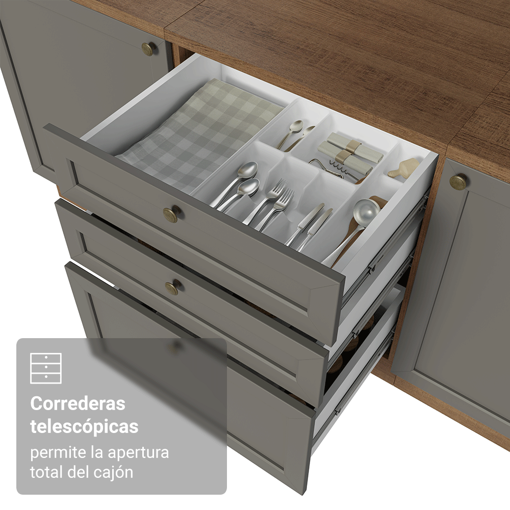 Cocina Integral Esquinera 399 cm Marrón/Gris Vik Madesa 01