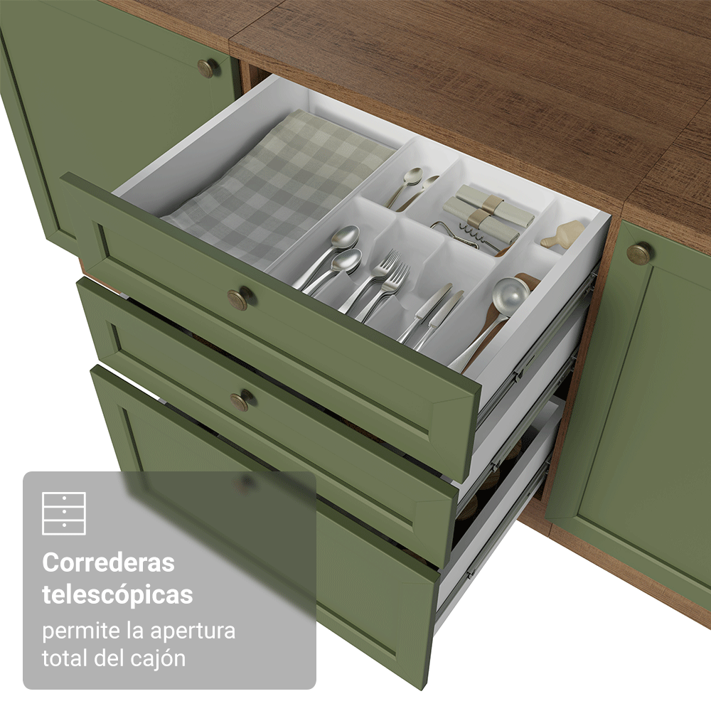 Cocina Integral Esquinera 399 cm Marrón/Verde Vik Madesa 02