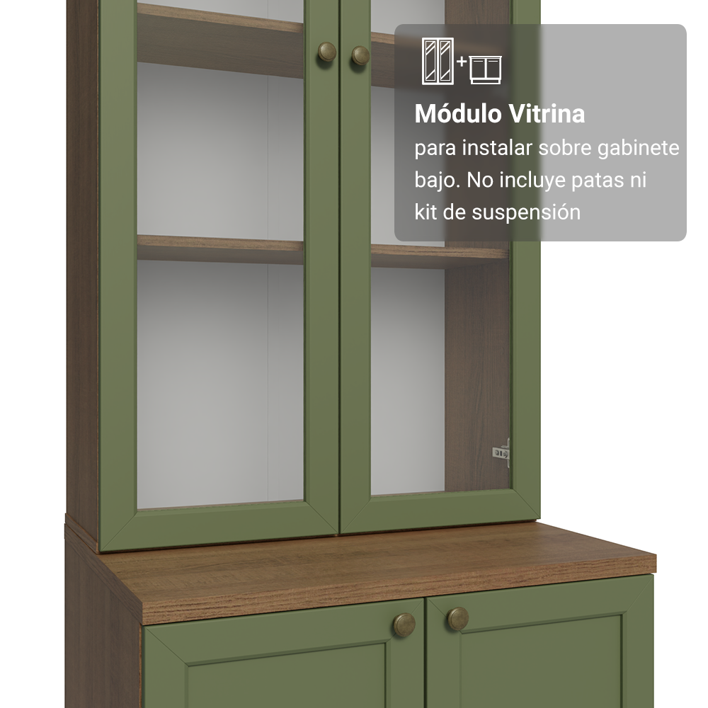 Combo Gabinete + Vitrina 70 cm Marrón/Verde Vik Madesa 02