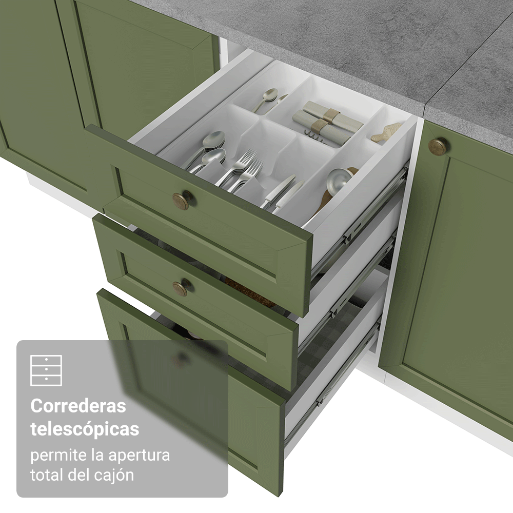 Cocina Integral 270 cm Blanco/Verde/Blanco Vik Madesa 01