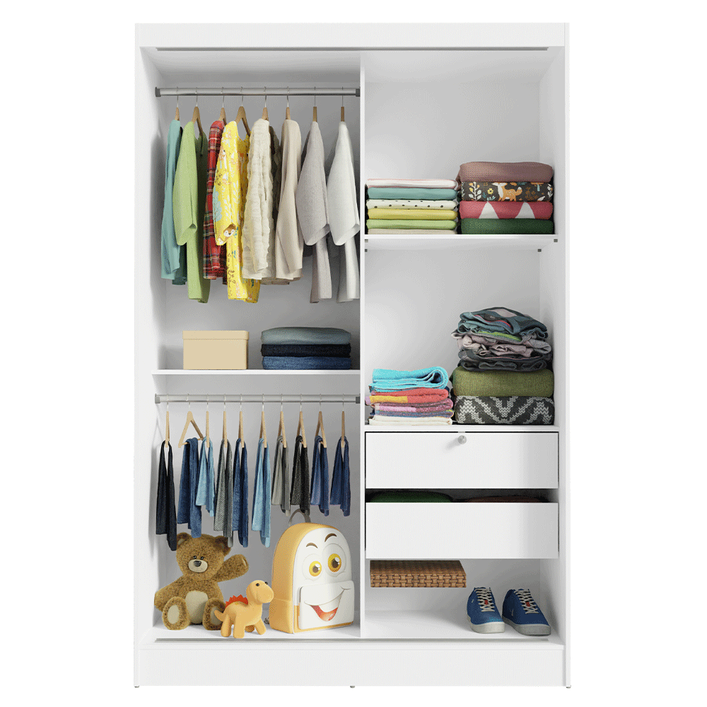 Recámara Infantil Clóset 119cm 2 Puertas 2 Cajones con Espejo y Cómoda Blanco