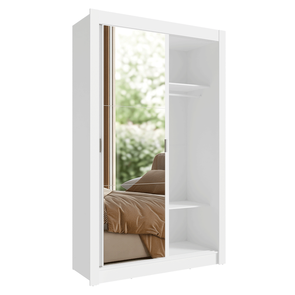 Conjunto de Recámara Individual con Clóset 2 Puertas con 1 Espejo y Cómoda Blanco Madesa
