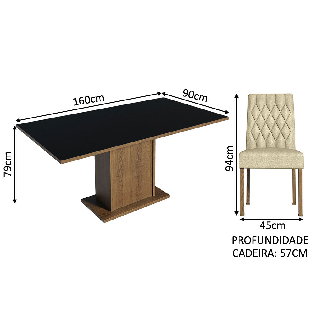 Juego de Comedor Mesa Tablero de Madera 6 Sillas Hanna Madesa - Marrón/Negro/Imperial