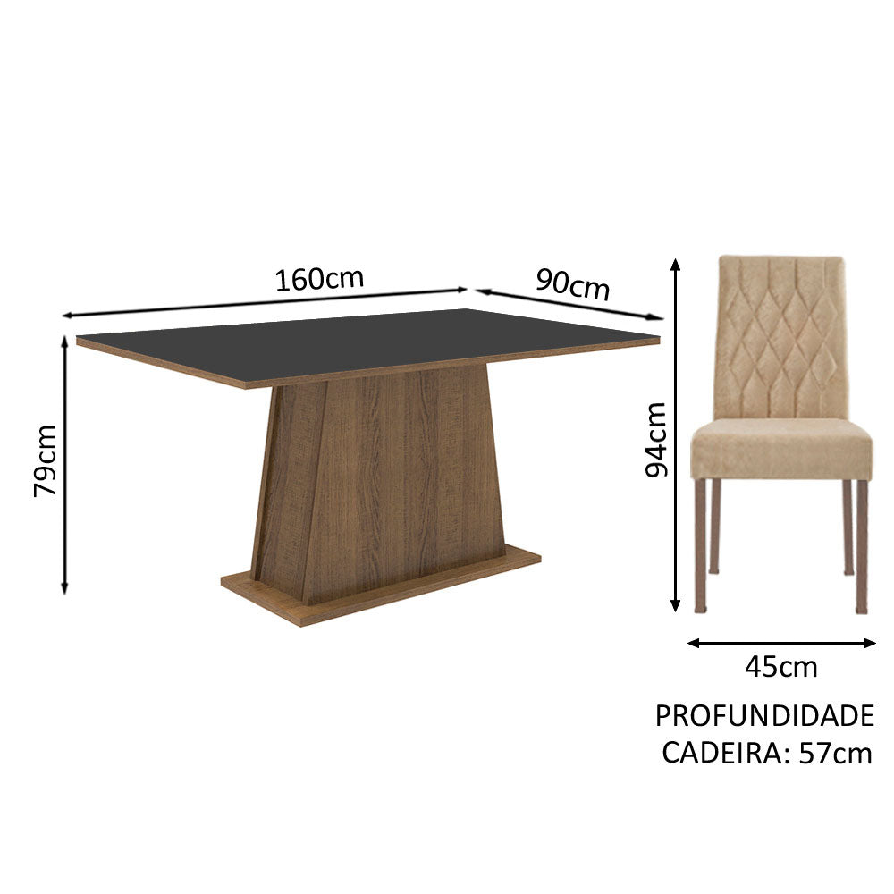 Juego de Comedor Mesa Tapa Madera 6 Sillas Britney Madesa - Marrón/Negro/Imperial