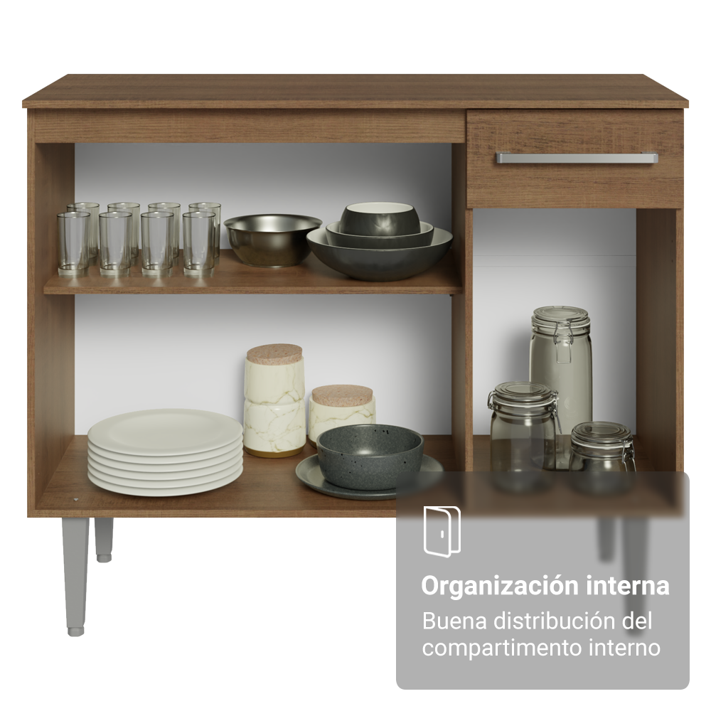 Credenza Bufetera 105cm 3 Puertas 1 Cajón Marrón