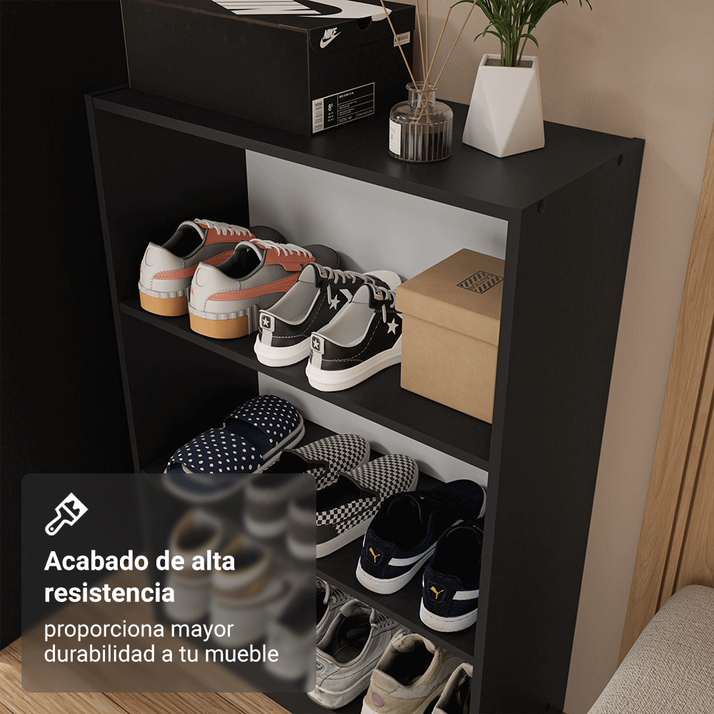 Estante Zapatera 3 Niveles Sin Puertas Negro